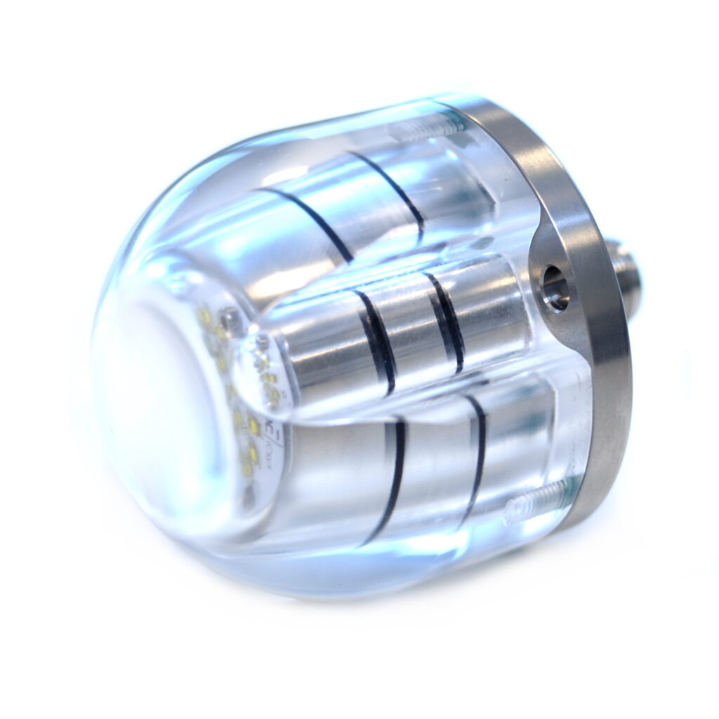 Ixys Subsea LED Light Spot – 3000 m-rated compact underwater light with 3150 lumens output, Ethernet control, and titanium base.