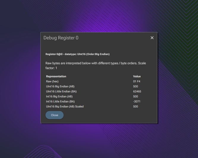 Debug register in VJU Studio
