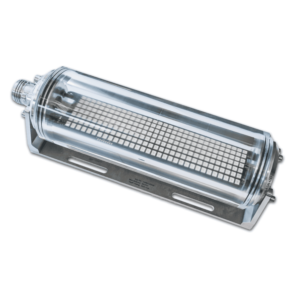 Ixys Subsea Display – 3000 m-rated subsea display with RGB LEDs, Wi-Fi access, and integrated light sensor.