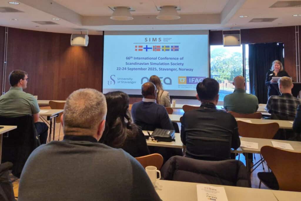 Otto Nesse Ljosdal presented the article "Controllability-driven optimization of underwater ROV design" at SIMS 2025.