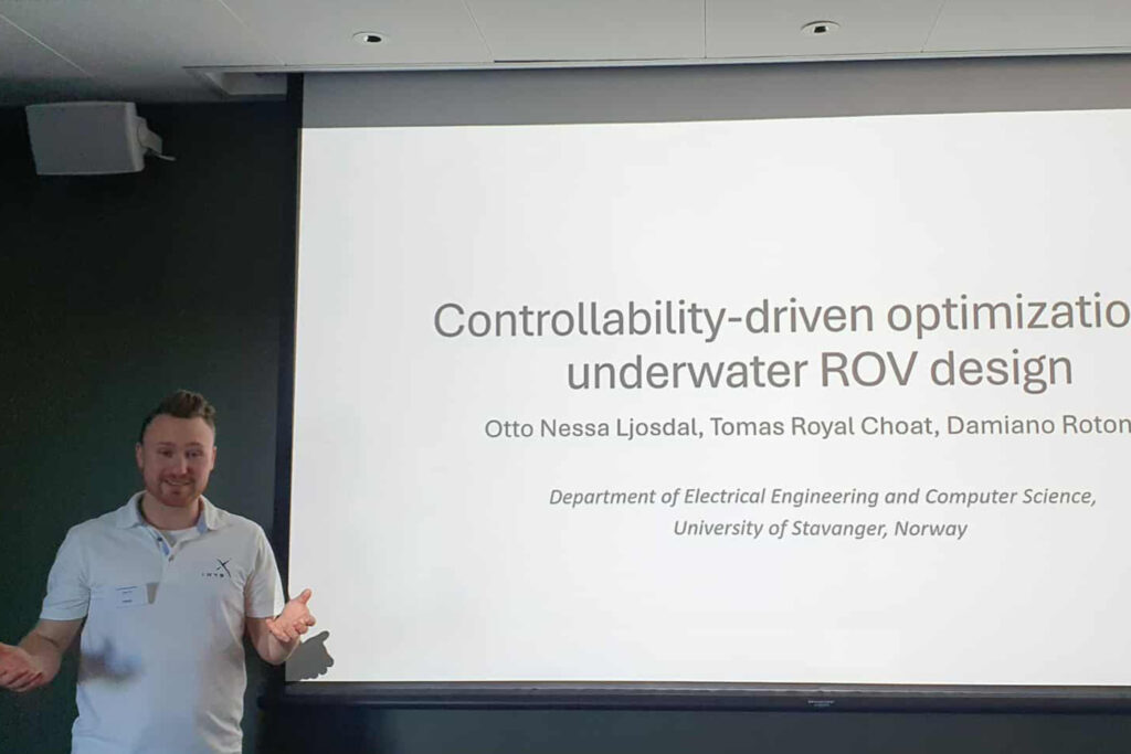 Otto Nesse Ljosdal presented the article "Controllability-driven optimization of underwater ROV design" at SIMS 2025.