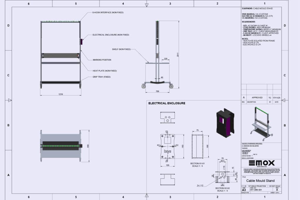 Technical drawing of workstation for cable production